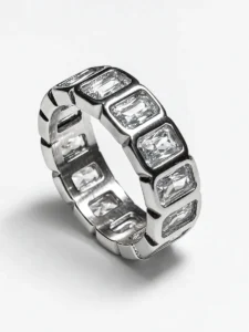 Emerald Cut Eternity Ring (Silver) – LOVII Rings photo 1