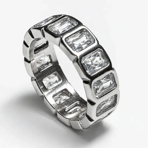 Emerald Cut Eternity Ring (Silver) – LOVII Rings photo 1