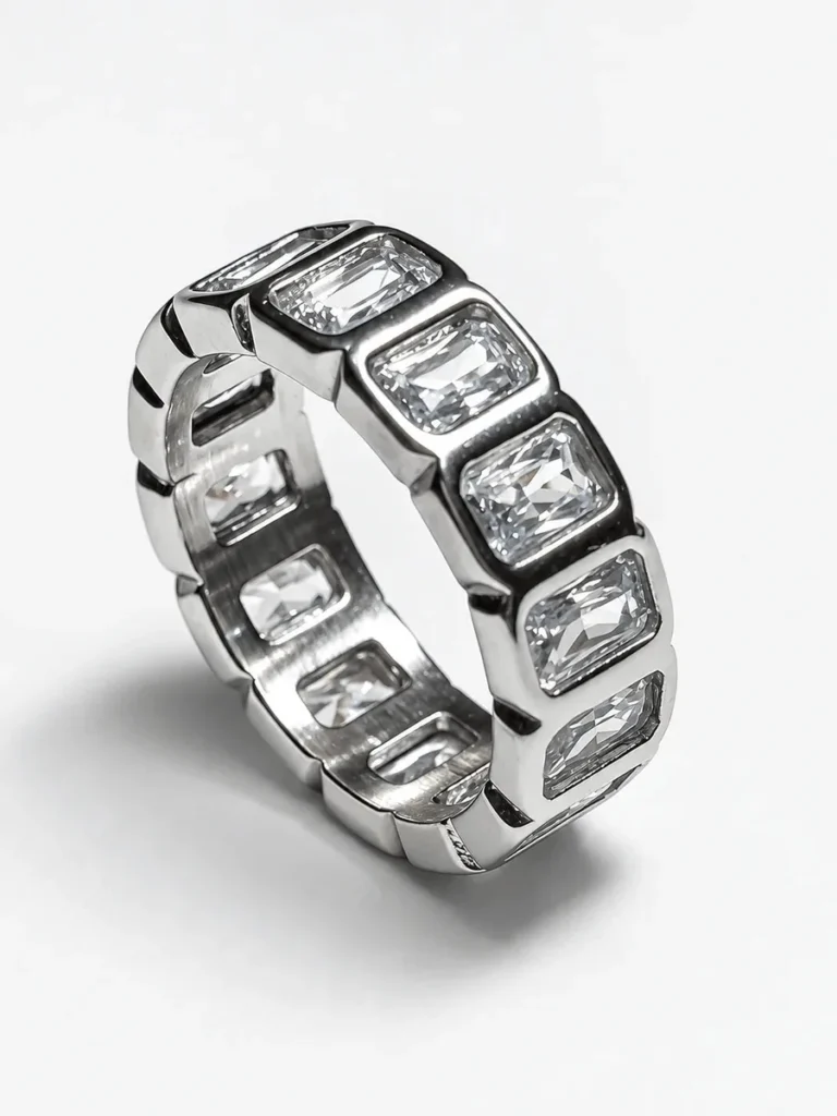 Emerald Cut Eternity Ring (Silver) – LOVII Rings photo 1
