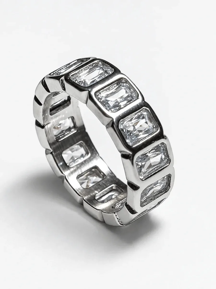 emerald-cut-eternity-ring-silver-01 Emerald Cut Eternity Ring (Silver) – LOVII Rings photo 1