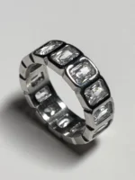Emerald Cut Eternity Ring (Silver) – LOVII Rings photo 2
